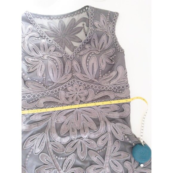 Sue Wong Embroidered Mesh Sleeveless Cocktail Dress Size 8 Gray Floral Design - Picture 12 of 14